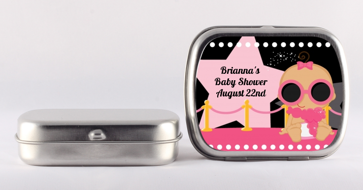  A Star Is Born!® Hollywood Black|Pink - Personalized Baby Shower Mint Tins African American Girl